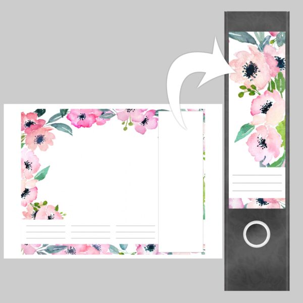 Etiketten für Ordner | Muster Blumen | 4 breite Aufkleber für Ordnerrücken | Selbstklebende Design Ordneretiketten Rückenschilder