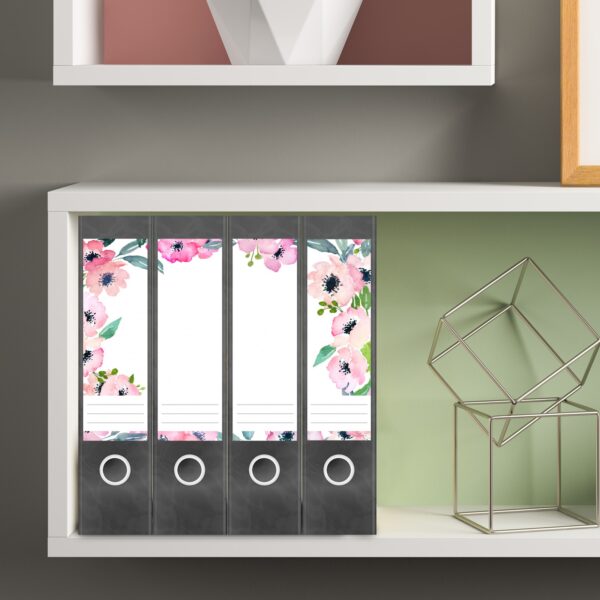 Etiketten für Ordner | Muster Blumen | 4 breite Aufkleber für Ordnerrücken | Selbstklebende Design Ordneretiketten Rückenschilder