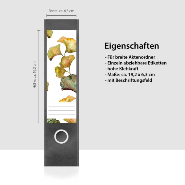 Etiketten für Ordner | Muster Blätter | 4 breite Aufkleber für Ordnerrücken | Selbstklebende Design Ordneretiketten Rückenschilder