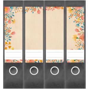 Etiketten für Ordner | Muster Blumen Vintage | 4 breite Aufkleber für Ordnerrücken | Selbstklebende Design Ordneretiketten Rückenschilder