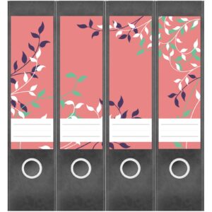 Etiketten für Ordner | Muster Rosa Blätter | 4 breite Aufkleber für Ordnerrücken | Selbstklebende Design Ordneretiketten Rückenschilder