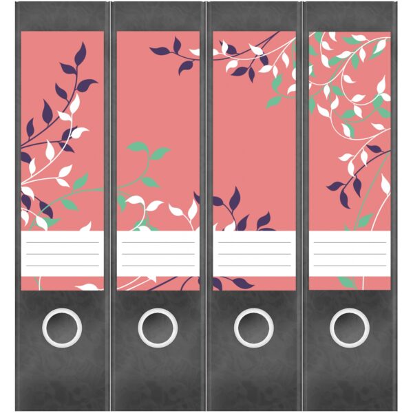 Etiketten für Ordner | Muster Rosa Blätter | 4 breite Aufkleber für Ordnerrücken | Selbstklebende Design Ordneretiketten Rückenschilder
