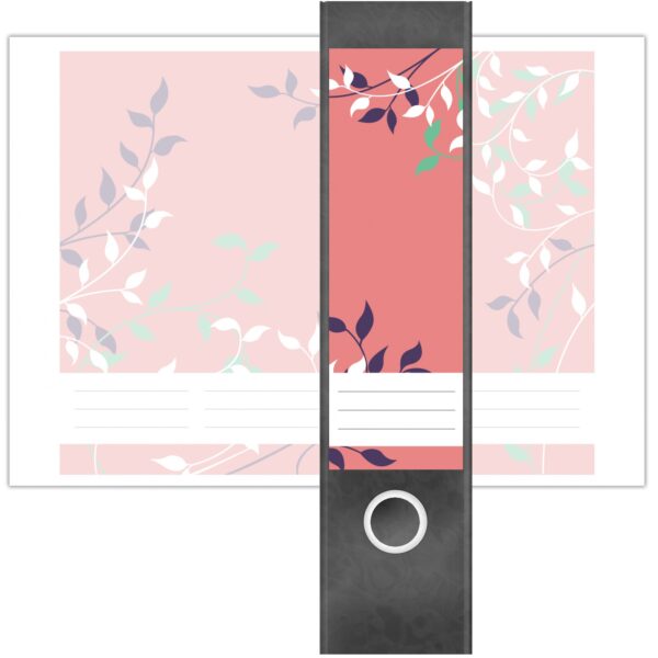Etiketten für Ordner | Muster Rosa Blätter | 4 breite Aufkleber für Ordnerrücken | Selbstklebende Design Ordneretiketten Rückenschilder