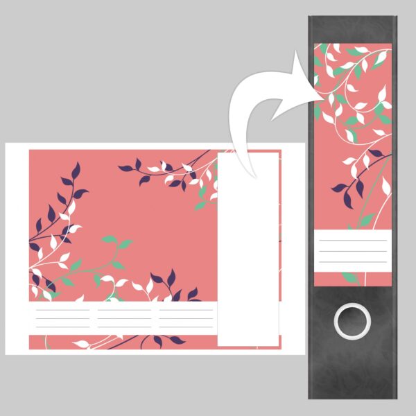 Etiketten für Ordner | Muster Rosa Blätter | 4 breite Aufkleber für Ordnerrücken | Selbstklebende Design Ordneretiketten Rückenschilder
