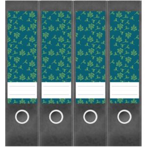 Etiketten für Ordner | Muster Blätter Grün | 4 breite Aufkleber für Ordnerrücken | Selbstklebende Design Ordneretiketten Rückenschilder