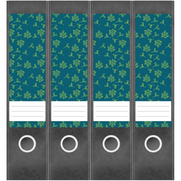 Etiketten für Ordner | Muster Blätter Grün | 4 breite Aufkleber für Ordnerrücken | Selbstklebende Design Ordneretiketten Rückenschilder