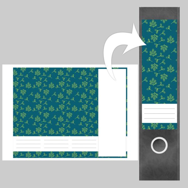 Etiketten für Ordner | Muster Blätter Grün | 4 breite Aufkleber für Ordnerrücken | Selbstklebende Design Ordneretiketten Rückenschilder