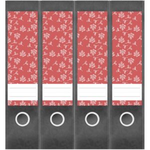 Etiketten für Ordner | Muster Blätter Rot | 4 breite Aufkleber für Ordnerrücken | Selbstklebende Design Ordneretiketten Rückenschilder