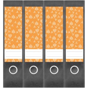 Etiketten für Ordner | Muster Blätter Orange | 4 breite Aufkleber für Ordnerrücken | Selbstklebende Design Ordneretiketten Rückenschilder