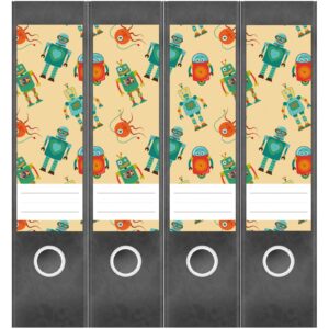 Etiketten für Ordner | Muster Roboter 2 | 4 breite Aufkleber für Ordnerrücken | Selbstklebende Design Ordneretiketten Rückenschilder