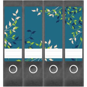 Etiketten für Ordner | Ranken auf Blau | 4 breite Aufkleber für Ordnerrücken | Selbstklebende Design Ordneretiketten Rückenschilder
