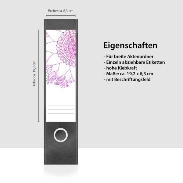 Etiketten für Ordner | Rosa Muster auf Weiss | 4 breite Aufkleber für Ordnerrücken | Selbstklebende Design Ordneretiketten Rückenschilder