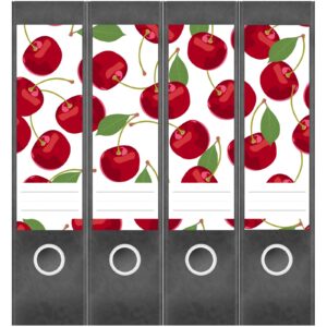 Etiketten für Ordner | Kirschen | 4 breite Aufkleber für Ordnerrücken | Selbstklebende Design Ordneretiketten Rückenschilder