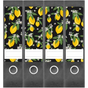 Etiketten für Ordner | Zitronen Muster | 4 breite Aufkleber für Ordnerrücken | Selbstklebende Design Ordneretiketten Rückenschilder