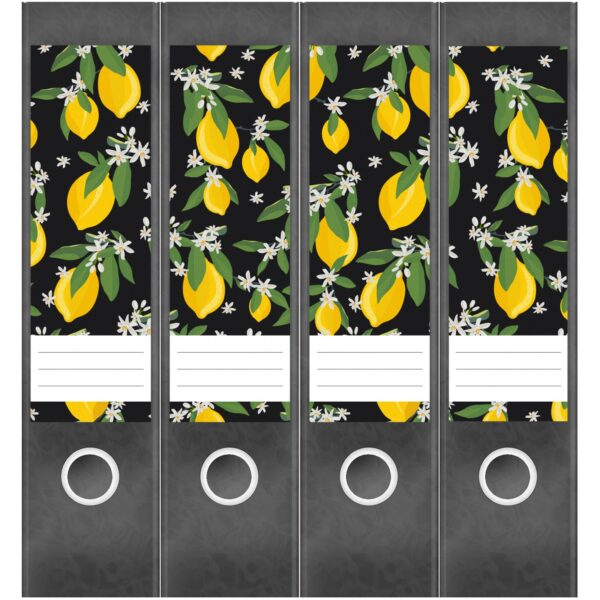 Etiketten für Ordner | Zitronen Muster | 4 breite Aufkleber für Ordnerrücken | Selbstklebende Design Ordneretiketten Rückenschilder