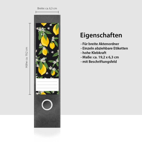 Etiketten für Ordner | Zitronen Muster | 4 breite Aufkleber für Ordnerrücken | Selbstklebende Design Ordneretiketten Rückenschilder