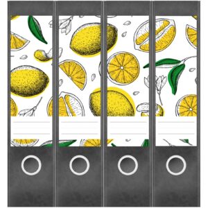 Etiketten für Ordner | Zitronen Muster | 4 breite Aufkleber für Ordnerrücken | Selbstklebende Design Ordneretiketten Rückenschilder