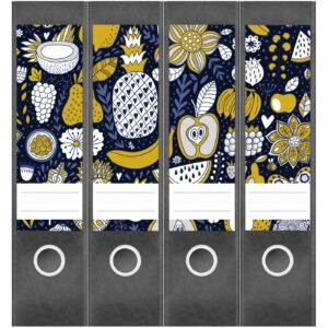 Etiketten für Ordner | Obst Muster grafisch | 4 breite Aufkleber für Ordnerrücken | Selbstklebende Design Ordneretiketten Rückenschilder