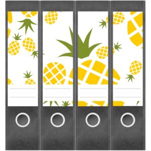 Etiketten für Ordner | Ananas Muster | 4 breite Aufkleber für Ordnerrücken | Selbstklebende Design Ordneretiketten Rückenschilder