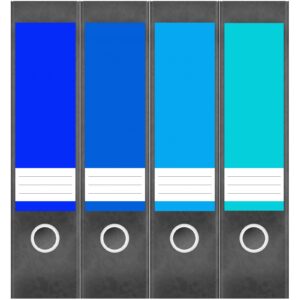 Etiketten für Ordner | Farbmix Blau Türkis | 4 breite Aufkleber für Ordnerrücken | Selbstklebende Design Ordneretiketten Rückenschilder