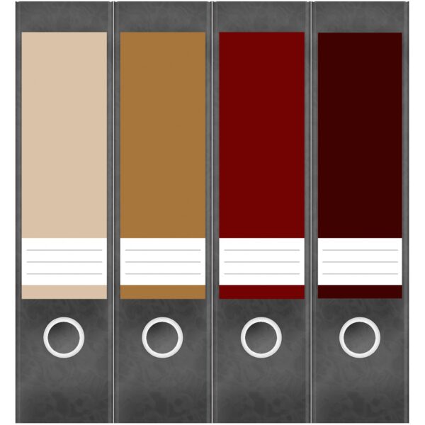 Etiketten für Ordner | Farbmix Beige Braun Rot | 4 breite Aufkleber für Ordnerrücken | Selbstklebende Design Ordneretiketten Rückenschilder