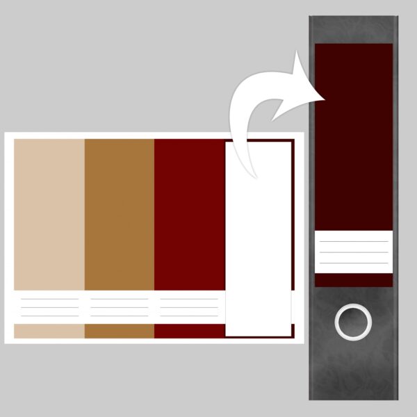 Etiketten für Ordner | Farbmix Beige Braun Rot | 4 breite Aufkleber für Ordnerrücken | Selbstklebende Design Ordneretiketten Rückenschilder