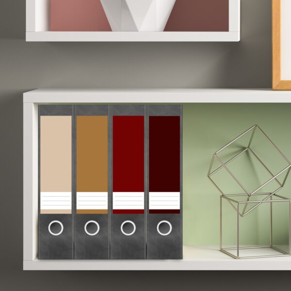 Etiketten für Ordner | Farbmix Beige Braun Rot | 4 breite Aufkleber für Ordnerrücken | Selbstklebende Design Ordneretiketten Rückenschilder