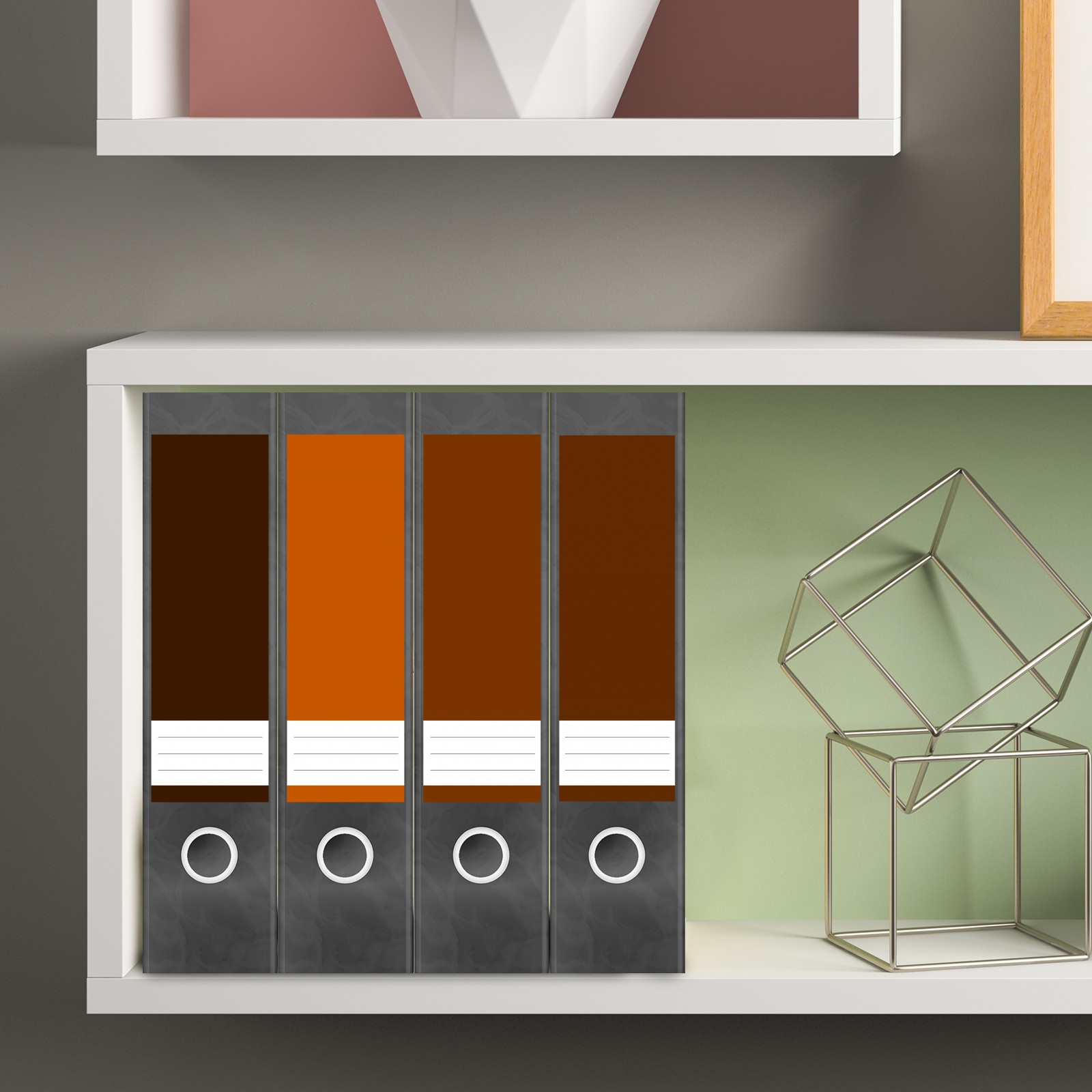 Etiketten für Ordner | Farbmix Orange Braun | 4 breite Aufkleber für Ordnerrücken | Selbstklebende Design Ordneretiketten Rückenschilder 4 Etiketten für Ordner | Farbmix Orange Braun | 4 breite Aufkleber für Ordnerrücken | Selbstklebende Design Ordneretiketten Rückenschilder
