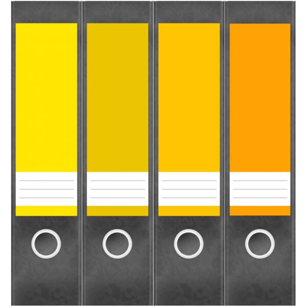 Etiketten für Ordner | Farbmix Sonnenuntergang Gelb | 4 breite Aufkleber für Ordnerrücken | Selbstklebende Design Ordneretiketten Rückenschilder