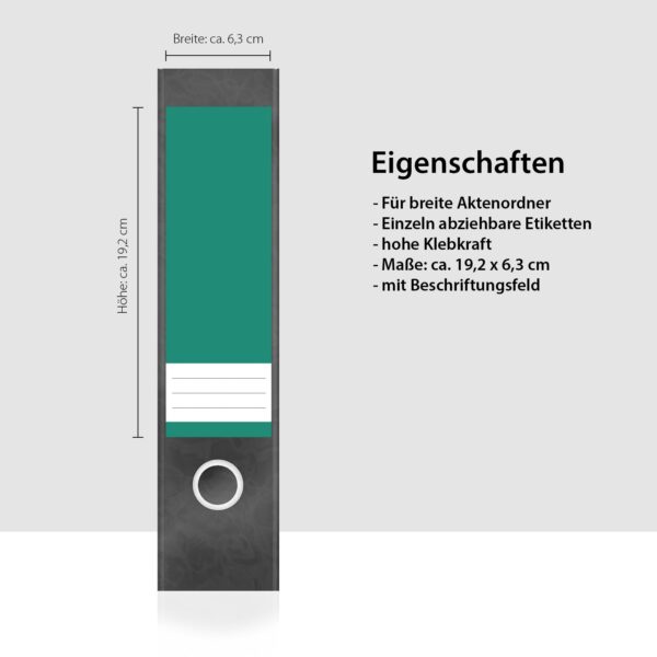 Etiketten für Ordner | Farbmix Türkise Farben | 4 breite Aufkleber für Ordnerrücken | Selbstklebende Design Ordneretiketten Rückenschilder