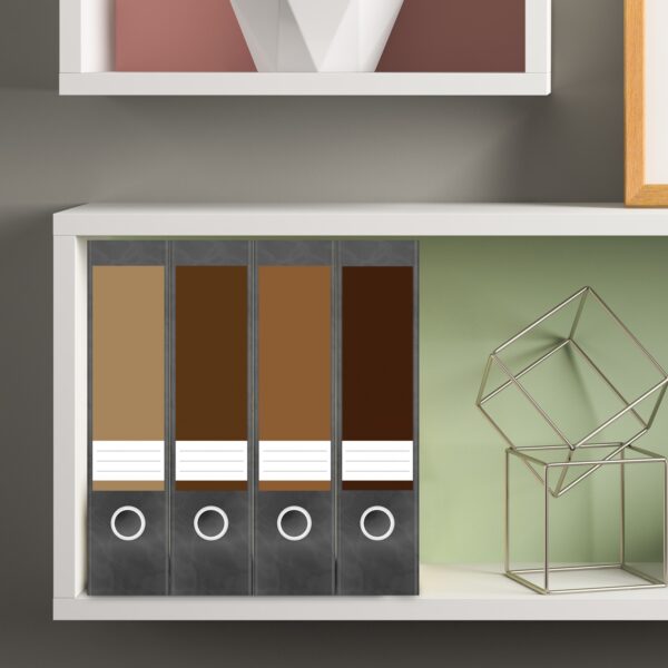 Etiketten für Ordner | Farbmix Braune Farben beige | 4 breite Aufkleber für Ordnerrücken | Selbstklebende Design Ordneretiketten Rückenschilder