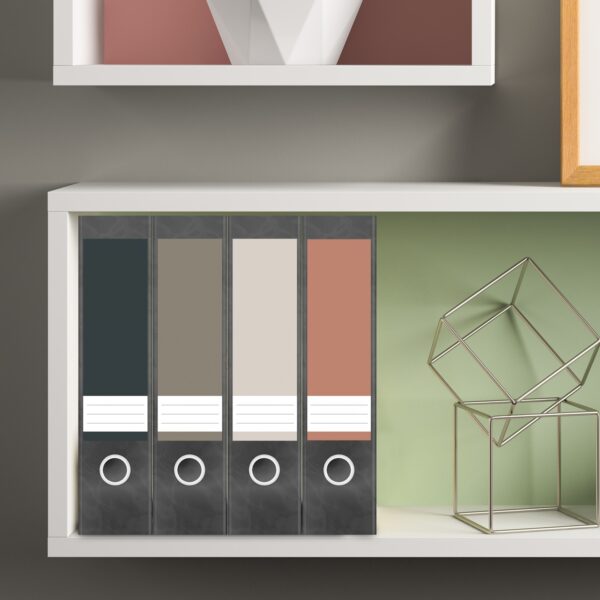 Etiketten für Ordner | Farbmix Beige Braun Grau | 4 breite Aufkleber für Ordnerrücken | Selbstklebende Design Ordneretiketten Rückenschilder