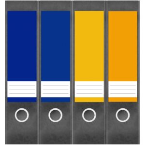 Etiketten für Ordner | Farbmix Blau Gelb Bunt | 4 breite Aufkleber für Ordnerrücken | Selbstklebende Design Ordneretiketten Rückenschilder