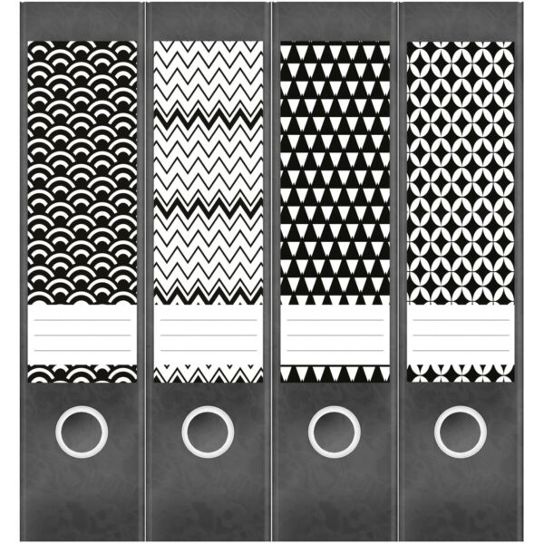 Etiketten für Ordner | Deko 1 Muster Mix | 4 breite Aufkleber für Ordnerrücken | Selbstklebende Design Ordneretiketten Rückenschilder