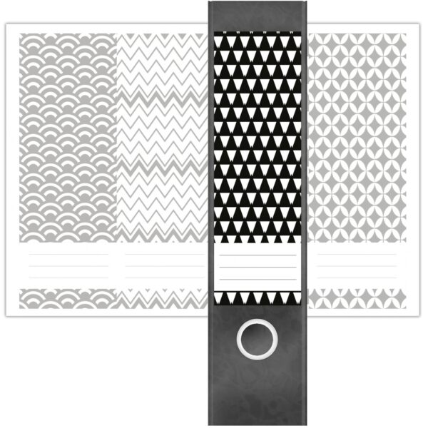 Etiketten für Ordner | Deko 1 Muster Mix | 4 breite Aufkleber für Ordnerrücken | Selbstklebende Design Ordneretiketten Rückenschilder
