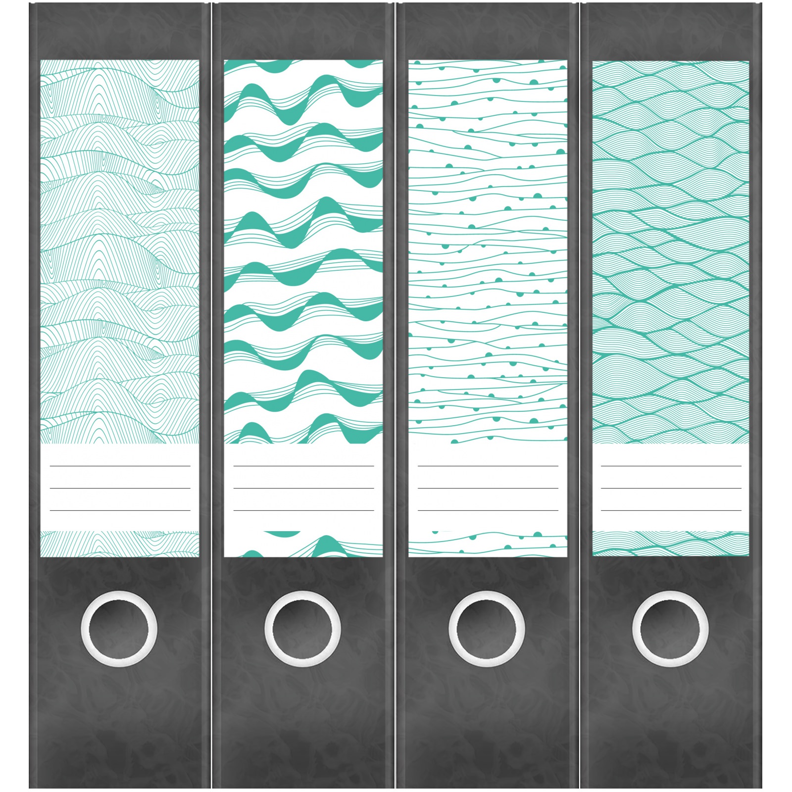 Etiketten für Ordner | Deko 19 Muster Mix | 4 breite Aufkleber für Ordnerrücken | Selbstklebende Design Ordneretiketten Rückenschilder