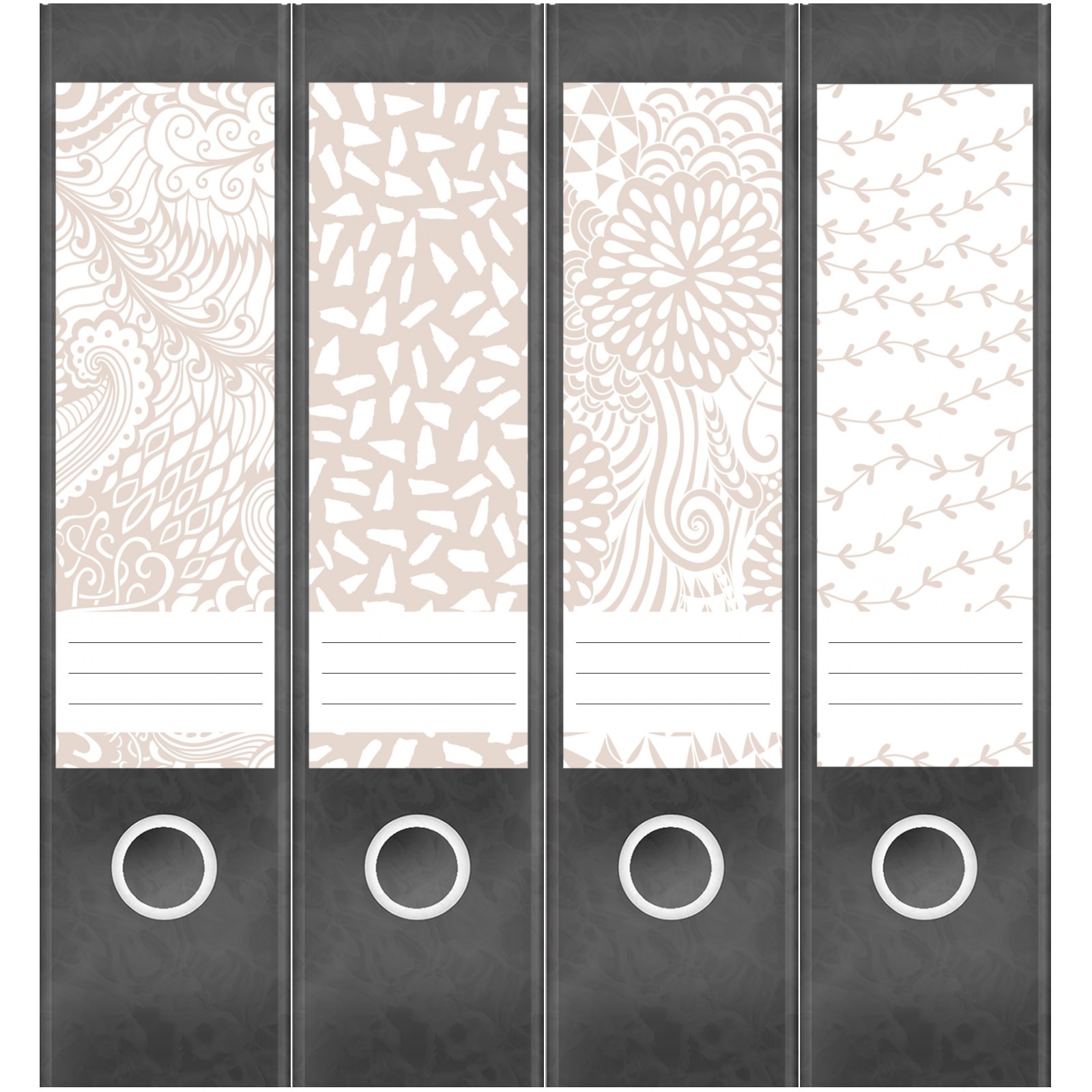 Etiketten für Ordner | Deko 21 Muster Mix | 4 breite Aufkleber für Ordnerrücken | Selbstklebende Design Ordneretiketten Rückenschilder