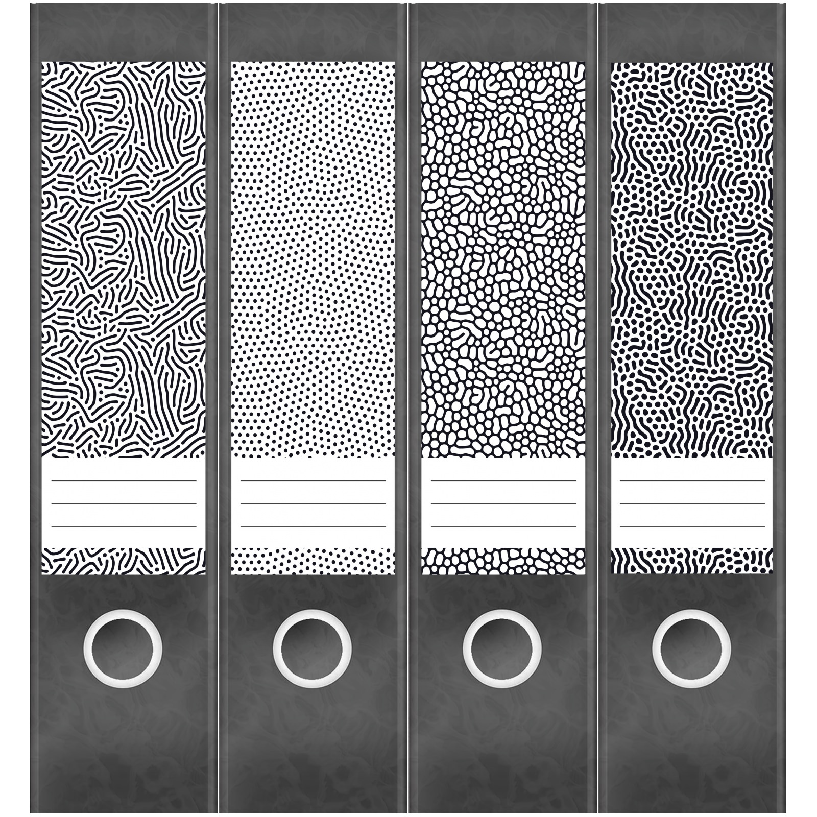 Etiketten für Ordner | Deko 24 Muster Mix | 4 breite Aufkleber für Ordnerrücken | Selbstklebende Design Ordneretiketten Rückenschilder