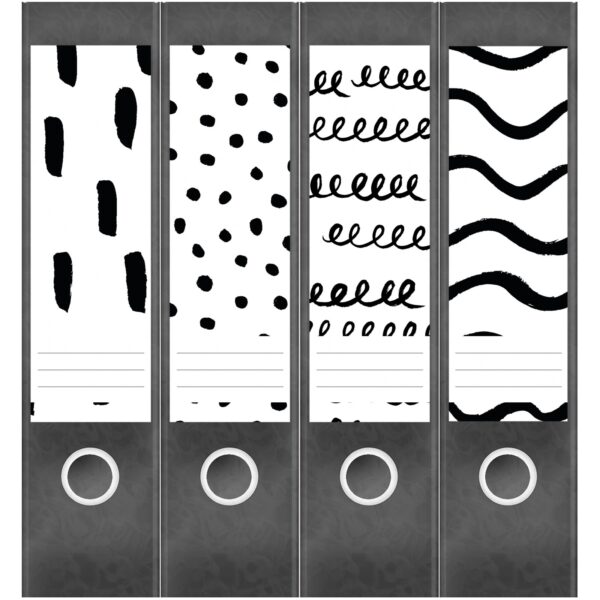 Etiketten für Ordner | Deko 25 Muster Mix | 4 breite Aufkleber für Ordnerrücken | Selbstklebende Design Ordneretiketten Rückenschilder