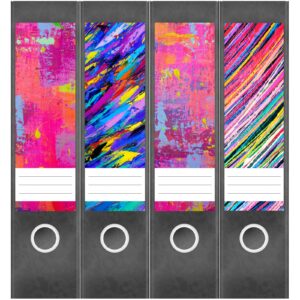 Etiketten für Ordner | Kunst Mix 1 | 4 breite Aufkleber für Ordnerrücken | Selbstklebende Design Ordneretiketten Rückenschilder