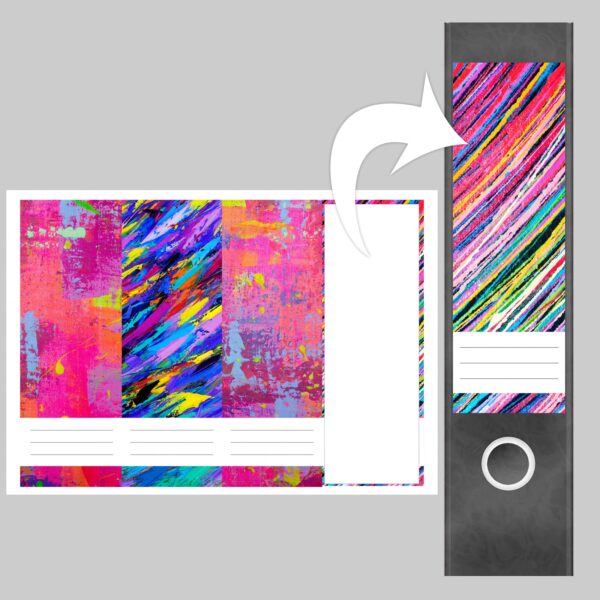 Etiketten für Ordner | Kunst Mix 1 | 4 breite Aufkleber für Ordnerrücken | Selbstklebende Design Ordneretiketten Rückenschilder