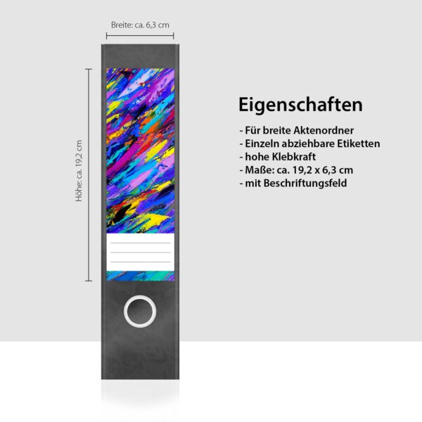Etiketten für Ordner | Kunst Mix 1 | 4 breite Aufkleber für Ordnerrücken | Selbstklebende Design Ordneretiketten Rückenschilder