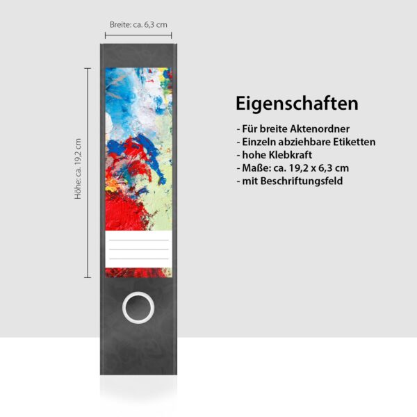 Etiketten für Ordner | Kunst Mix 3 | 4 breite Aufkleber für Ordnerrücken | Selbstklebende Design Ordneretiketten Rückenschilder