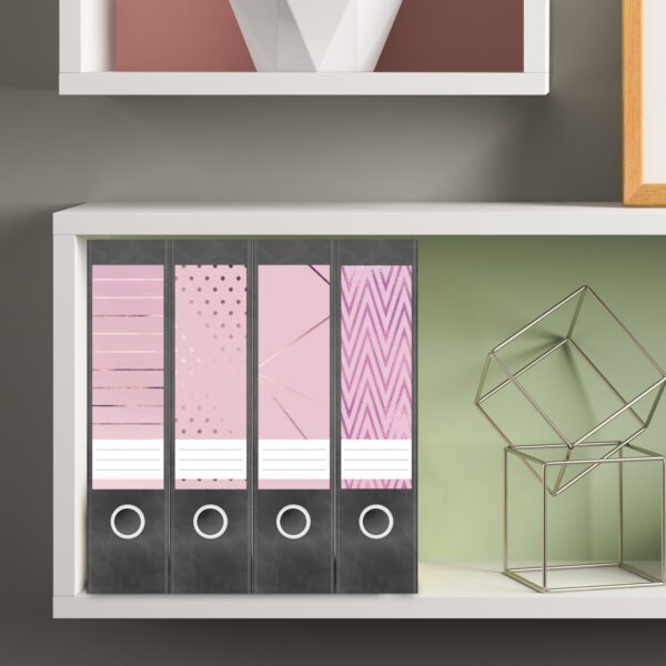 Etiketten für Ordner | Muster Mix Set 2 Rosa | 4 breite Aufkleber für Ordnerrücken | Selbstklebende Design Ordneretiketten Rückenschilder