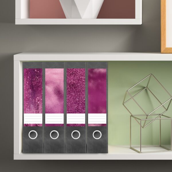 Etiketten für Ordner | Muster Mix Set 3 Rosa | 4 breite Aufkleber für Ordnerrücken | Selbstklebende Design Ordneretiketten Rückenschilder