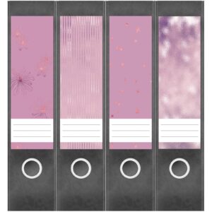 Etiketten für Ordner | Muster Mix Set 4 Rosa | 4 breite Aufkleber für Ordnerrücken | Selbstklebende Design Ordneretiketten Rückenschilder