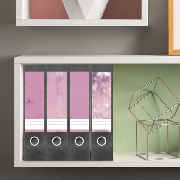 Etiketten für Ordner | Muster Mix Set 4 Rosa | 4 breite Aufkleber für Ordnerrücken | Selbstklebende Design Ordneretiketten Rückenschilder