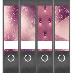 Etiketten für Ordner | Muster Mix Set 5 Rosa | 4 breite Aufkleber für Ordnerrücken | Selbstklebende Design Ordneretiketten Rückenschilder
