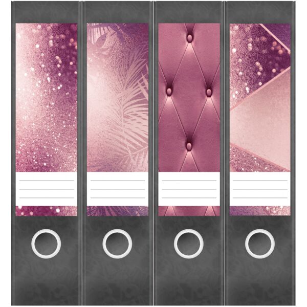 Etiketten für Ordner | Muster Mix Set 5 Rosa | 4 breite Aufkleber für Ordnerrücken | Selbstklebende Design Ordneretiketten Rückenschilder