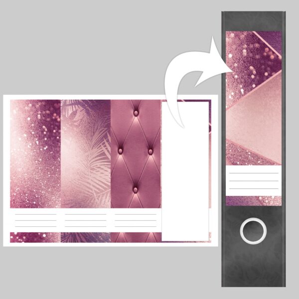Etiketten für Ordner | Muster Mix Set 5 Rosa | 4 breite Aufkleber für Ordnerrücken | Selbstklebende Design Ordneretiketten Rückenschilder